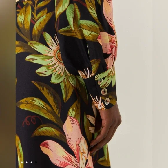 Farm Rio Black Surreal Flowers High Neck Midi Dress - Picture 7 of 8